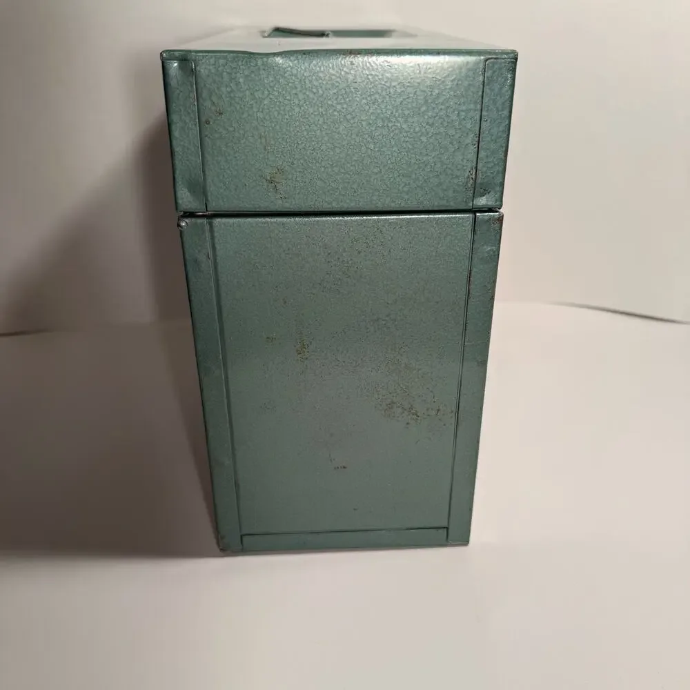 Vintage Metal File Box Hammered Stanley Green 12.5” x 4.5” x 8.5” Latch Handle